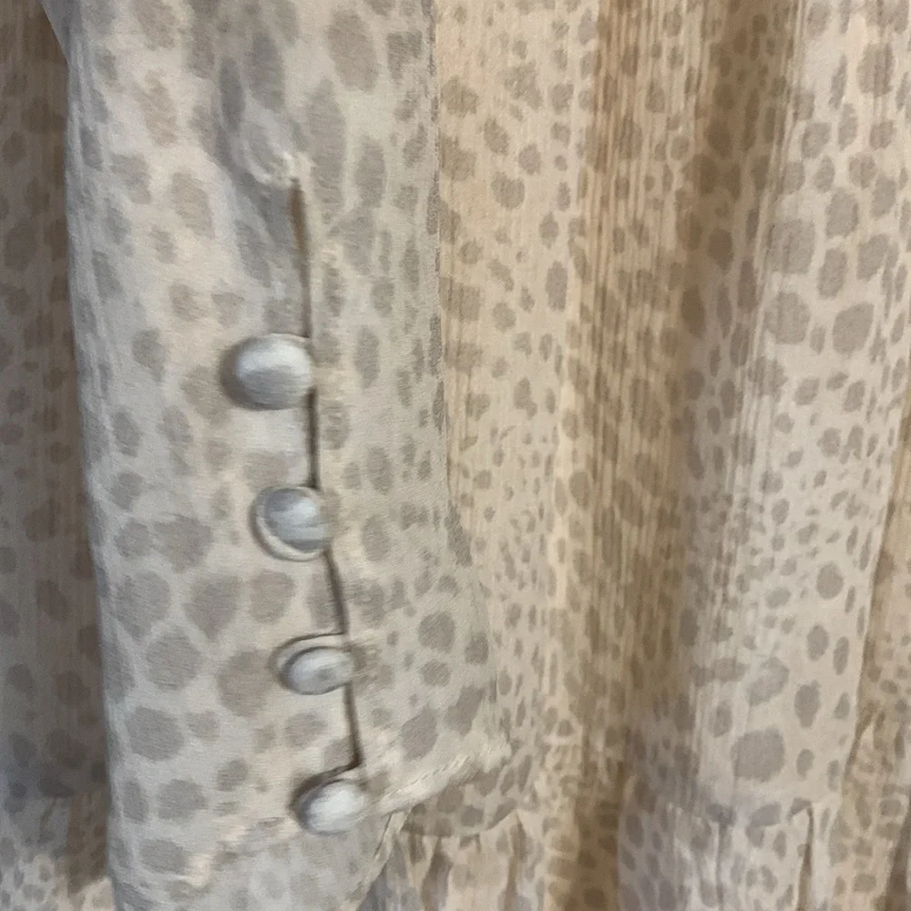 PAIGE Truett Ruffle Long Sleeve Silk Dress Cream Dress, waist tie missing - Picture 10 of 10